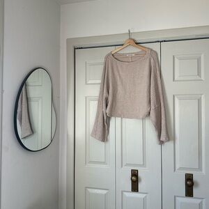 Cozy Cropped Knit Sweater in Light Taupe